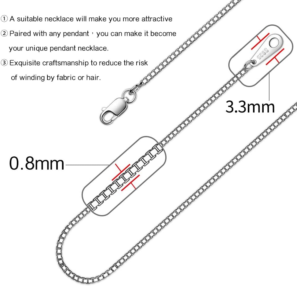 925 Sterling Silver Chain Necklace for Women 0.8mm Box Chain, Italian Necklace Chain, Super Strong & Thin & Long16/18/20/22/24 Inches - Image 4