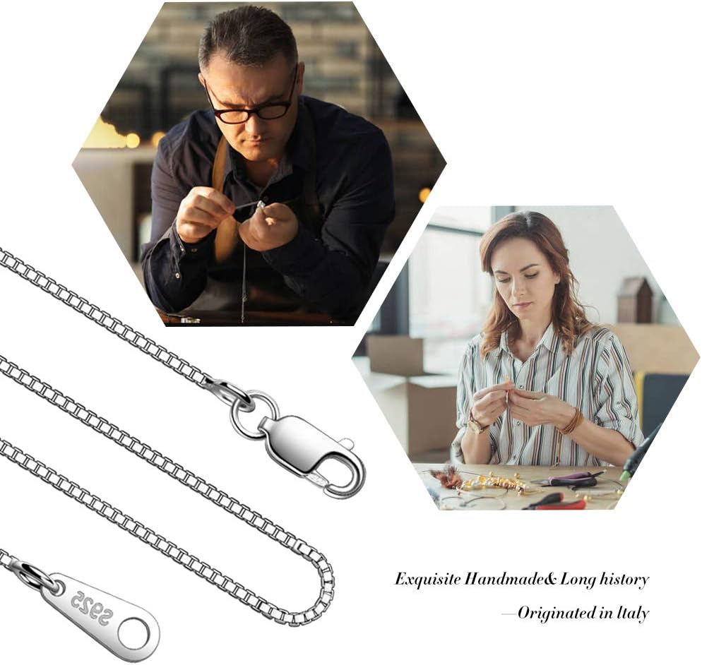 925 Sterling Silver Chain Necklace for Women 0.8mm Box Chain, Italian Necklace Chain, Super Strong & Thin & Long16/18/20/22/24 Inches - Image 5