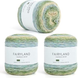 Aeelike Cake Yarn for Crocheting, 3 Skeins Gradient Cake Yarn 100g (3.52 oz) 245m (267 Yards), Super Soft Ombré Yarns Cake Rainbow Cotton Yarn for Making Colorful Crafts, Green Gradient