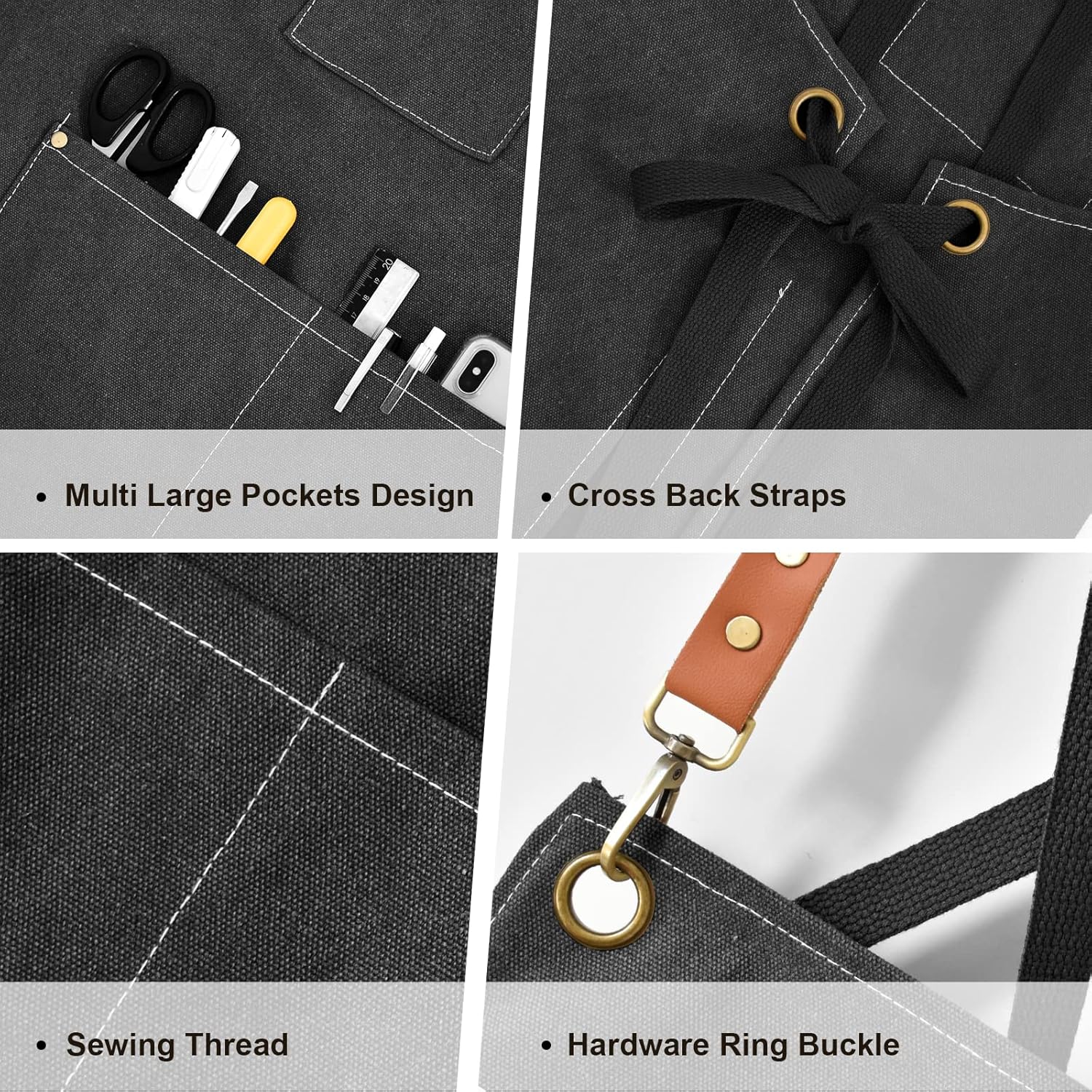 Chef Apron for Men Women Canvas Aprons with 3 Pockets Cross Back Resistant Work Apron for Cooking - Image 3