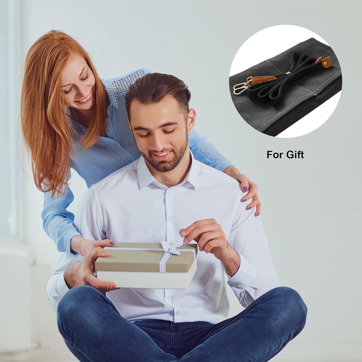 Chef Apron for Men Women Canvas Aprons with 3 Pockets Cross Back Resistant Work Apron for Cooking - Image 7