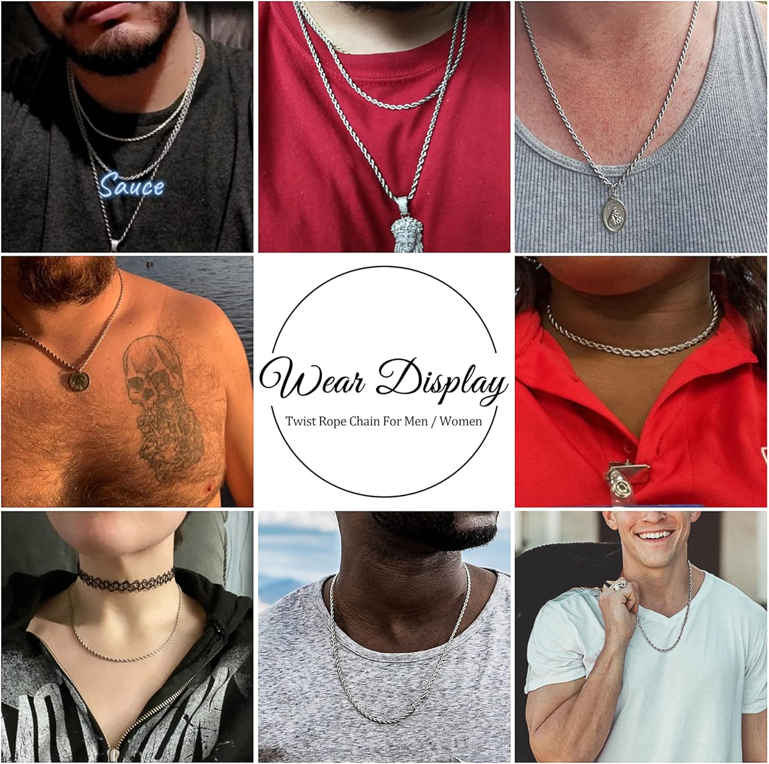 Twist Chain Necklace - Stainless Steel Rope Jewelry for Men & Women - Image 3