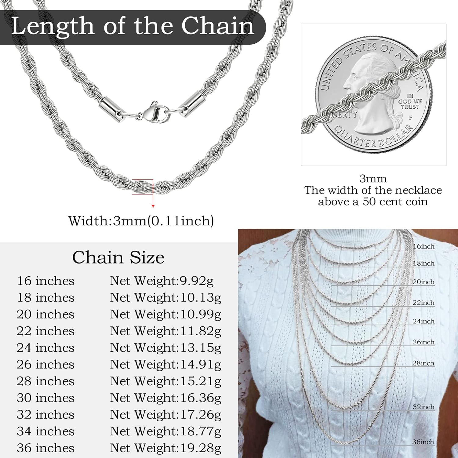 Twist Chain Necklace - Stainless Steel Rope Jewelry for Men & Women - Image 9