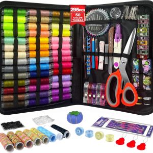 HYHJMISTY Sewing Kit for Adults, 50 Color Sewing Thread Kit, 295PCS Sewing Accessories with Ergonomic Scissors, Portable Professional Mending Essentials for Travel, Home, Beginners
