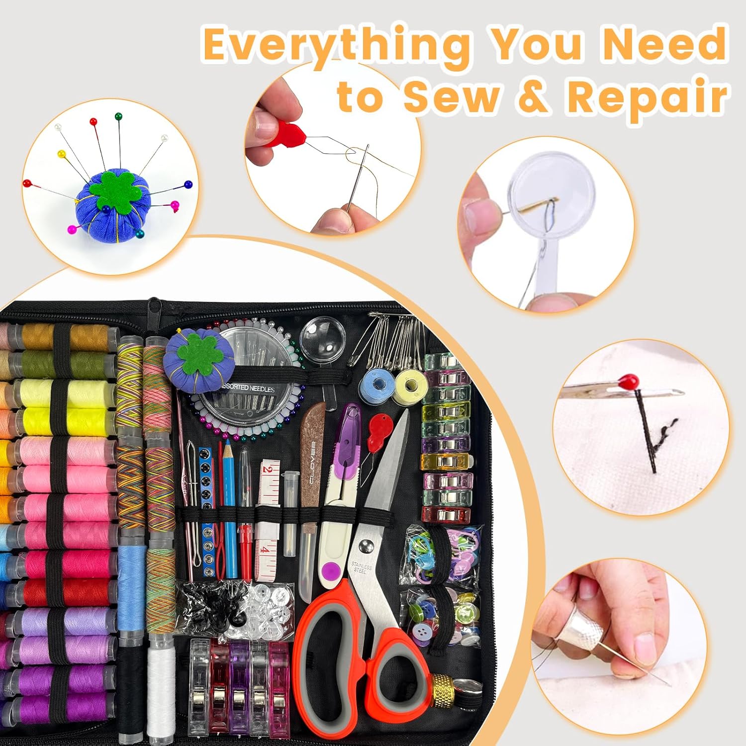 HYHJMISTY Sewing Kit for Adults, 50 Color Sewing Thread Kit, 295PCS Sewing Accessories with Ergonomic Scissors, Portable Professional Mending Essentials for Travel, Home, Beginners - Image 6