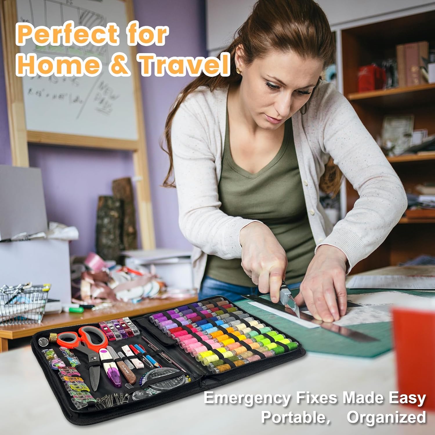 HYHJMISTY Sewing Kit for Adults, 50 Color Sewing Thread Kit, 295PCS Sewing Accessories with Ergonomic Scissors, Portable Professional Mending Essentials for Travel, Home, Beginners - Image 7