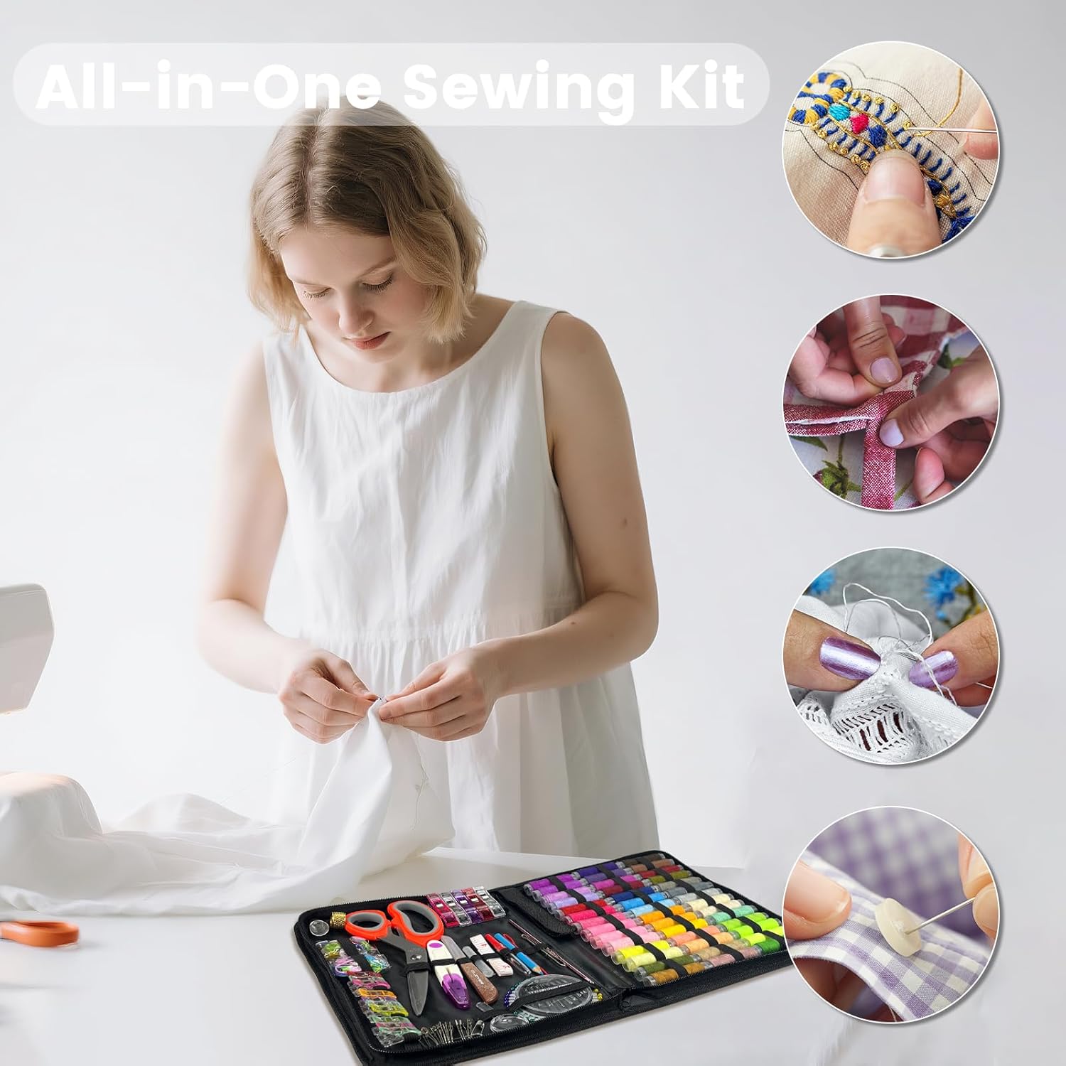 HYHJMISTY Sewing Kit for Adults, 50 Color Sewing Thread Kit, 295PCS Sewing Accessories with Ergonomic Scissors, Portable Professional Mending Essentials for Travel, Home, Beginners - Image 9
