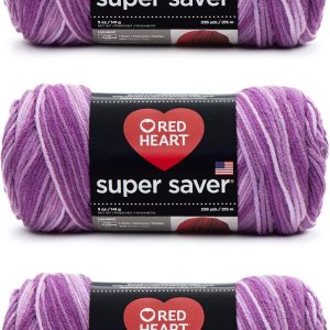 Red Heart Super Saver Purple Tones Yarn - 3 Pack of 141g/5oz - Acrylic - 4 Medium (Worsted) - 364 Yards - Knitting/Crochet