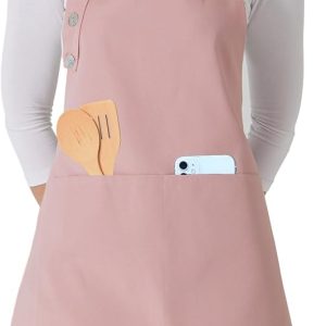 TOSHE Kitchen Apron Waterdrop Resistant Cotton Apron with adjustable Aprons for Women with Pockets 10 Color option Cooking Powder Pink Apron (Powder Pink)