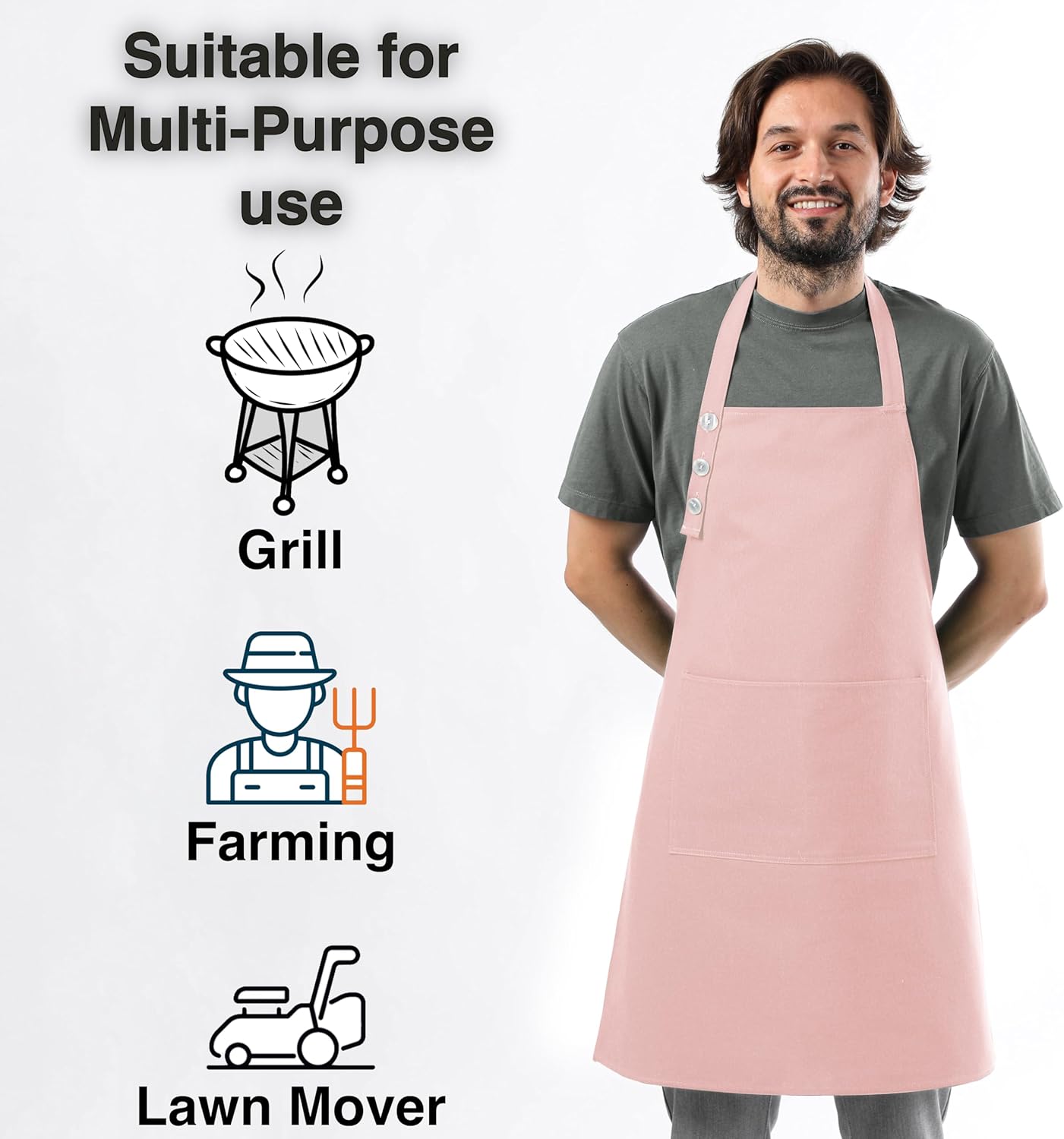 TOSHE Kitchen Apron Waterdrop Resistant Cotton Apron with adjustable Aprons for Women with Pockets 10 Color option Cooking Powder Pink Apron (Powder Pink) - Image 3